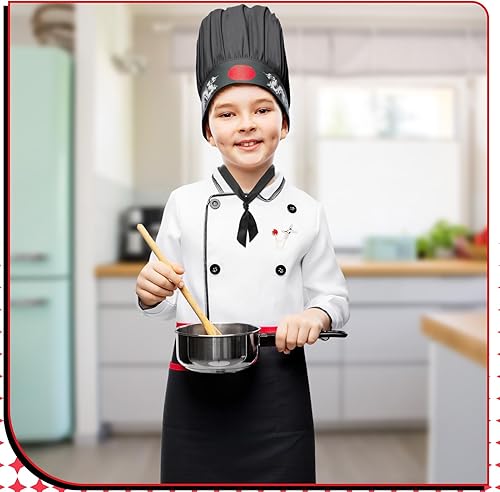 Miniatura 6 de Hibachi - Conjunto de disfraz de chef y delantal, disfraz de teppanyaki japonés completo profesional con sombrero de chef alto