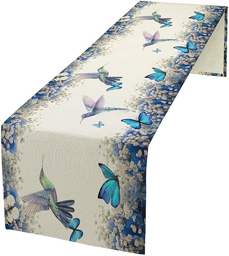 Miniatura 23 de Camino de mesa floral bohemio retro de los años 70, hippie de verano, Groovy Floral Power Impreso, camino de mesa de lino para el hogar, cocina,