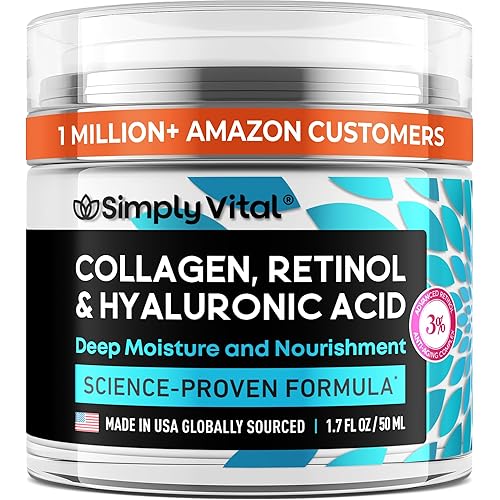 SimplyVital Collagen, Retinol & Hyaluronic Acid Cream - Anti-Aging Face Moisturizer for Face, Firming Skin Care Neck & Décolleté - Made in USA, Daily Moisturizer Face Cream Day & Night - 1.7 fl.oz.