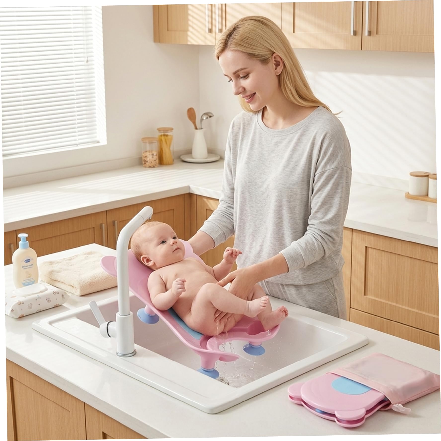 Bañera para lavabo para bebé, bidé portátil para bebé, soporte para baño para recién nacido, enjuague manos libres, lavadora de glúteos, para fregadero, fácil cambio de pañales