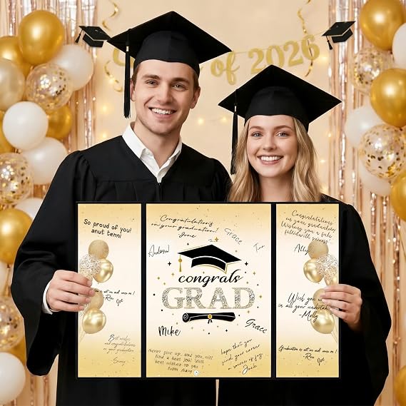 SIHPTO Graduation Guest Book 2026 College Graduation Party Decorations,Black and Golden Graduation Signature Book,Class of 2026 Congrats Grad Guest Book Alternative, Graduation Gifts