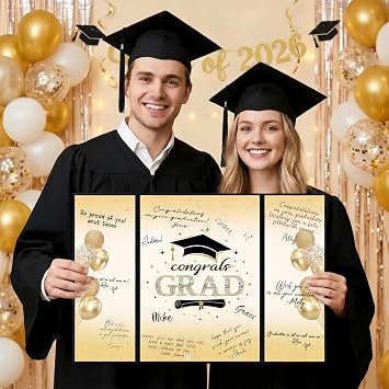 SIHPTO Graduation Guest Book 2026 College Graduation Party Decorations,Black and Golden Graduation Signature Book,Class of 2026 Congrats Grad Guest Book Alternative, Graduation Gifts