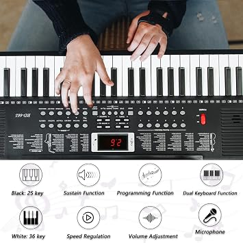 61 Key Keyboard Piano for Beginners with Lighted Keys & Pro Teaching Modes,Includes Stand, Bench, Microphone, Music Stand,70 Demos, 200 Rhythms/Tones, Gift for Beginners