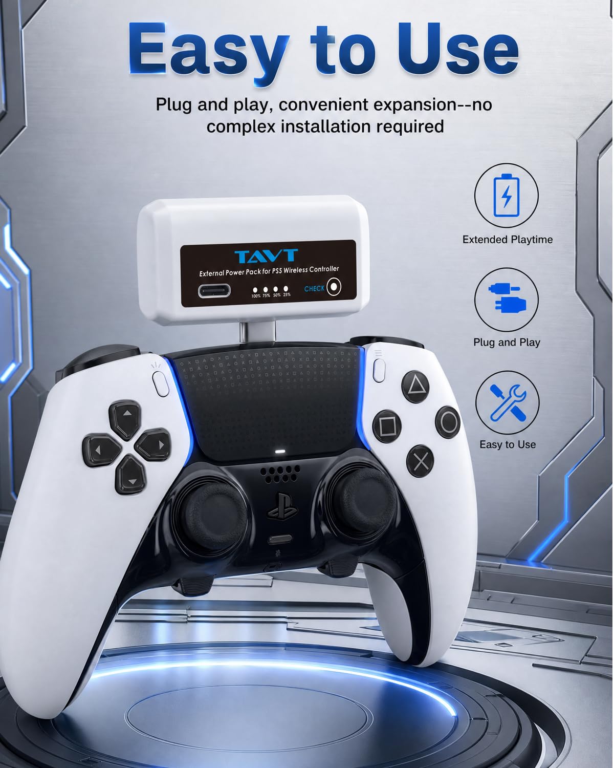 Batteria esterna per controller Sony PlayStation 5, PS5 Dualsense/Edge, batteria ricaricabile con indicatore LED e cavo di ricarica USB-C