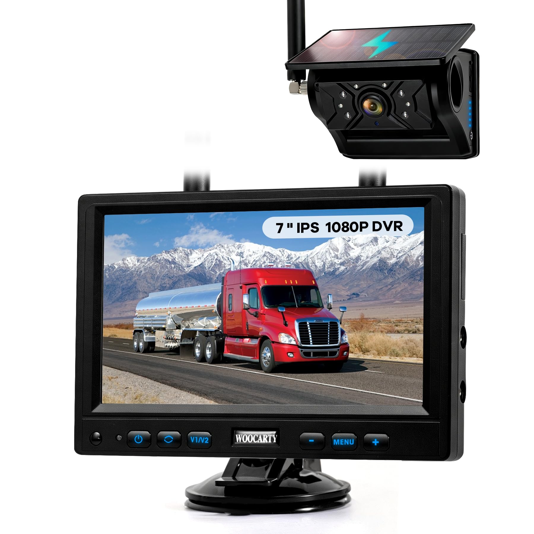 View 1 of [SeeNotes] WOOCARTY 3 Solar Magnetic Wireless Trailer Camera System, 10.1" IPS DVR Screen + Solar Powered Night Vision Rear Camera, 100% No Wiring Waterproof Backup Camera System for RV Truck Trailer Hitch, BT3