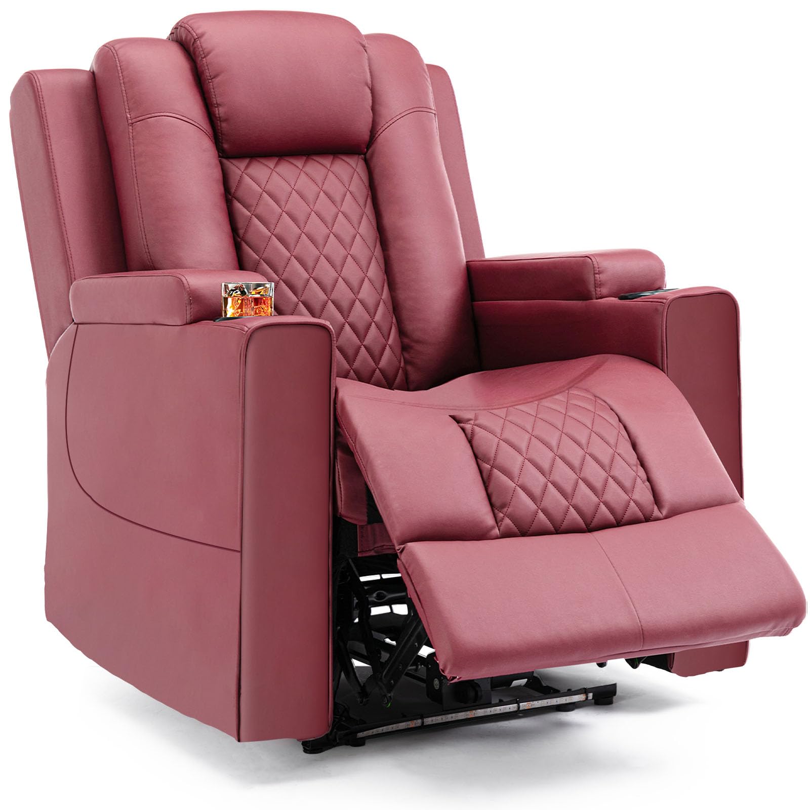 COMHOMA Power Recliner Chair PU Leather Electric Massage Recliner Sofa for Living Room Home Theater Seating with Cup Holders and LED Lighting Red Box 1 of 2 ONLY