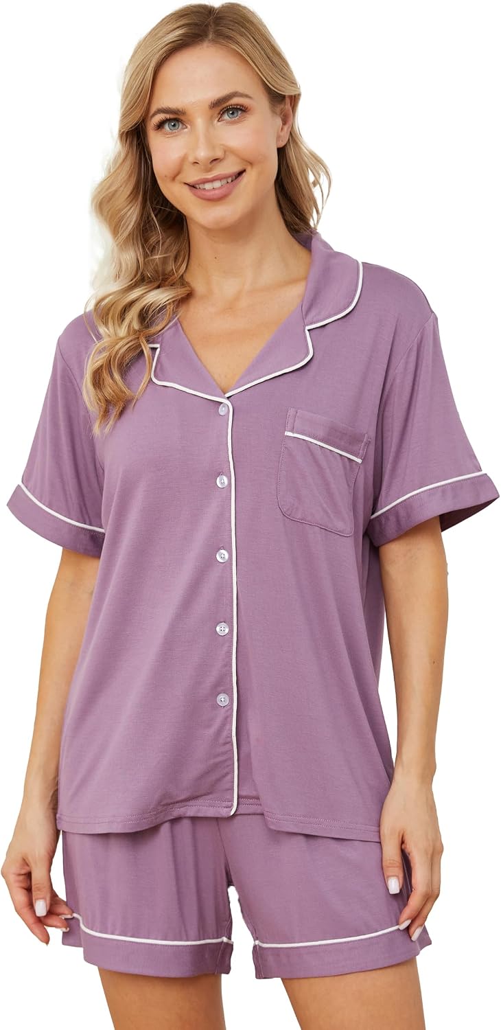 Womens Pajama Sets Short Sleeve Sleepwear Soft Button Down Nightwear Lounge Pj Set XS-XXL image 2