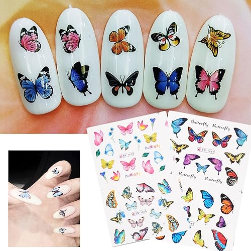 Miniatura 3 de Calcomanías de uñas de mariposas holográficas, calcomanías de transferencia de agua para uñas, diseño de mariposas de colores, suministros acrílicos
