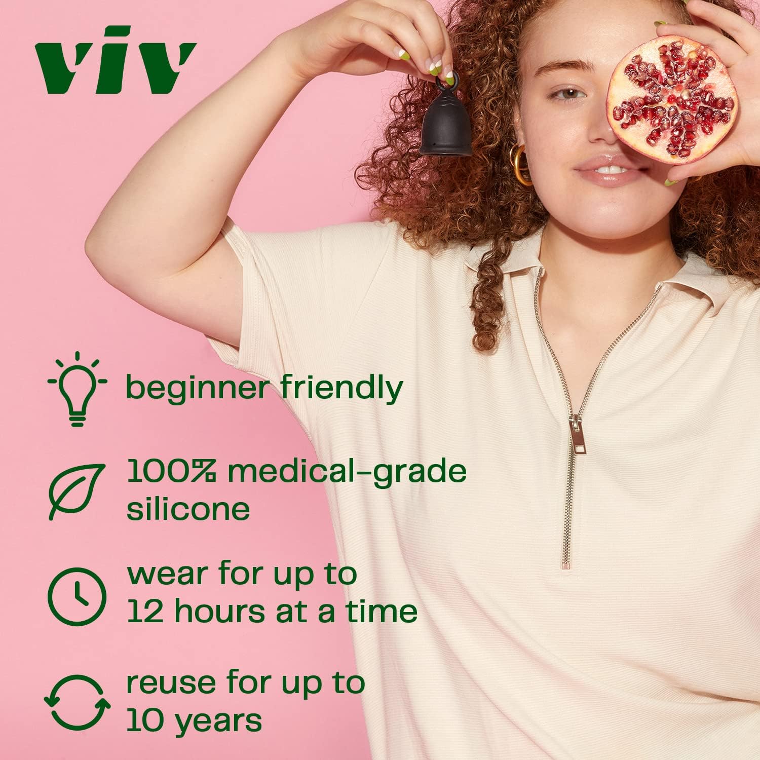 Viv Menstrual Period Cup with Ring for Easy Removal and Dark Color, Great for Beginners, Sustainable and Reusable Period Care (Large) : Health & Household
