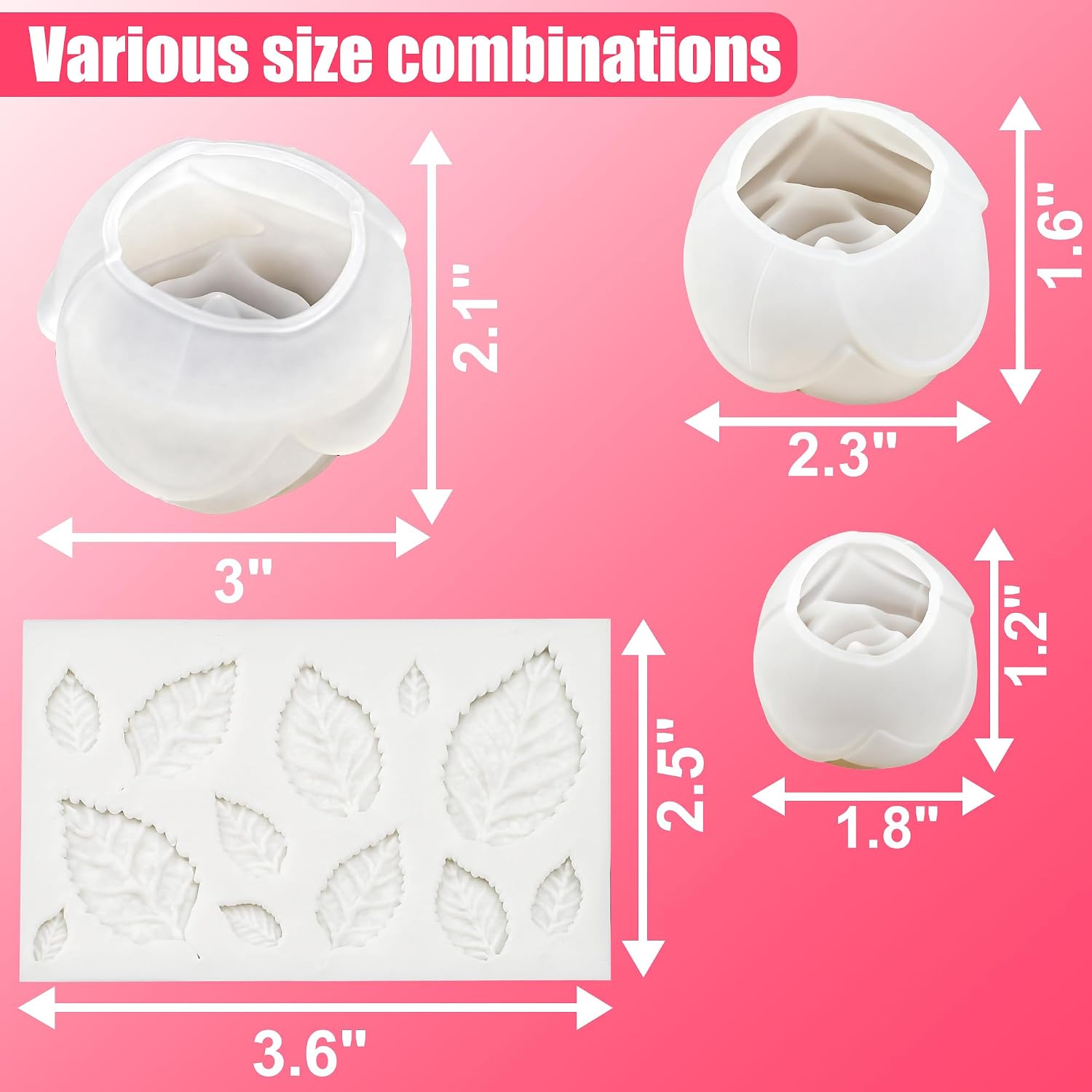 4 PCS Rose Silicone Candle Mold Set Large/Medium/Small | Flower Leaf Mold | Food-Grade Silicone | Easy Demolding & Non-stick | Candle Making, Soap Making, Epoxy Resin Casting, Home Decor, DIY Crafts
