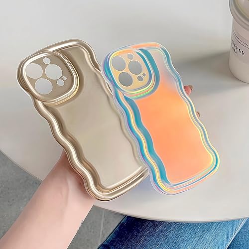 Miniatura 3 de Funda para iPhone 13 Pro con marco ondulado rizado, bonito diseño, iridiscente fluorescente mate a la moda, fundas para teléfono para mujeres y