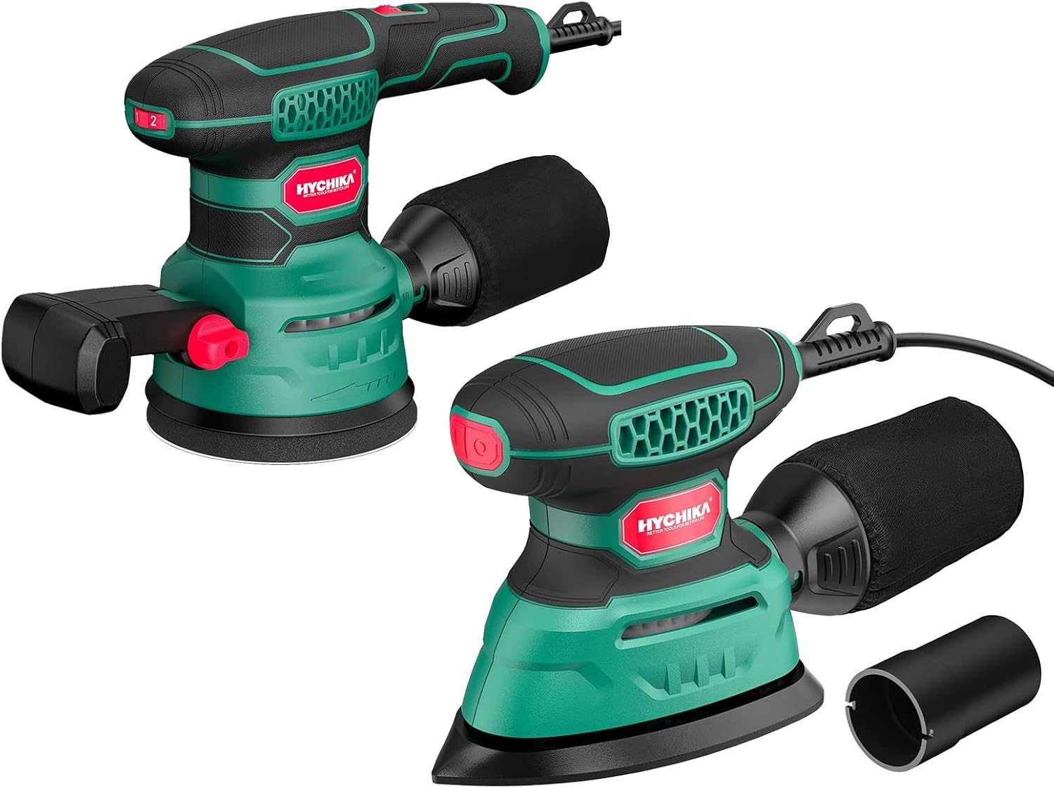 Orbital Sander 3.8Amp 450W, HYCHIKA 6 Variable Speeds Double Handle Palm Random Orbit Power Sander, 5-Inch Electric Sander with 20pcs Sandpapers, Dust Collector for Woodworking