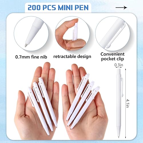 Miniatura 2 de Geyoga 200 mini bolígrafos blancos de 4 pulgadas, a granel, punta fina, pequeños retráctiles, tinta negra, con clip para cuaderno, escuela, oficina