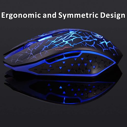 Miniatura 4 de TENMOS K6 - Ratón inalámbrico para juegos, mouse óptico LED silencioso recargable con receptor USB, 3 niveles de DPI ajustables y 6 botones,