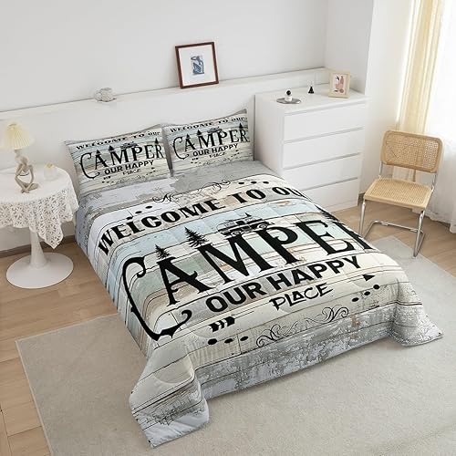 Miniatura 4 de Manfei Happy Camping - Juego de edredón tamaño individual, juego de ropa de cama de 2 piezas para niños y adolescentes, decoración de dormitorio de