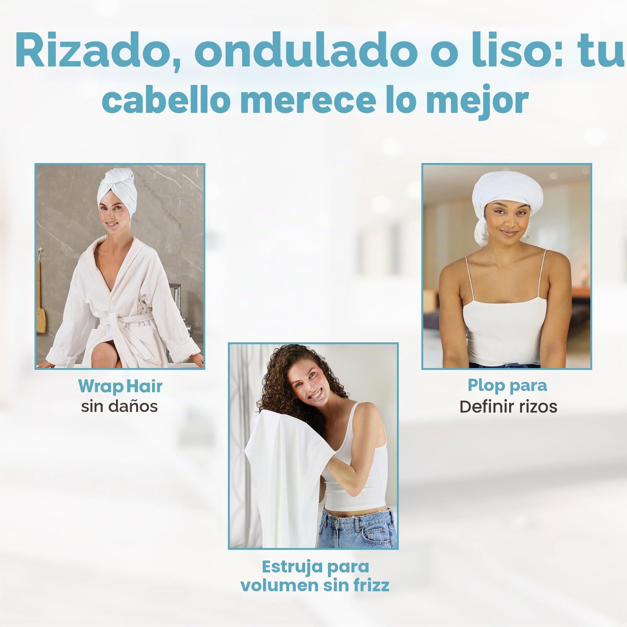 Hair RePear - Toalla de algodón prémium antiencrespamiento para el Cabello, Toalla de Cabello húmedo para Mujer, Rizado, Ondulado, Liso (Blanco, 73 x 114 cm)