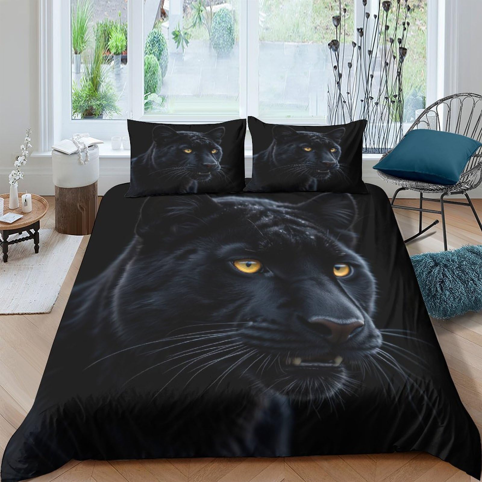 Ctjqhvkz Style-2 3D Printed Black Panther Fitted Sheet Microfiber Soft Non-Slip Yellow Eyes Bed Cover For Bedroom Dorm Mattress Protection Single（135X200cm）
