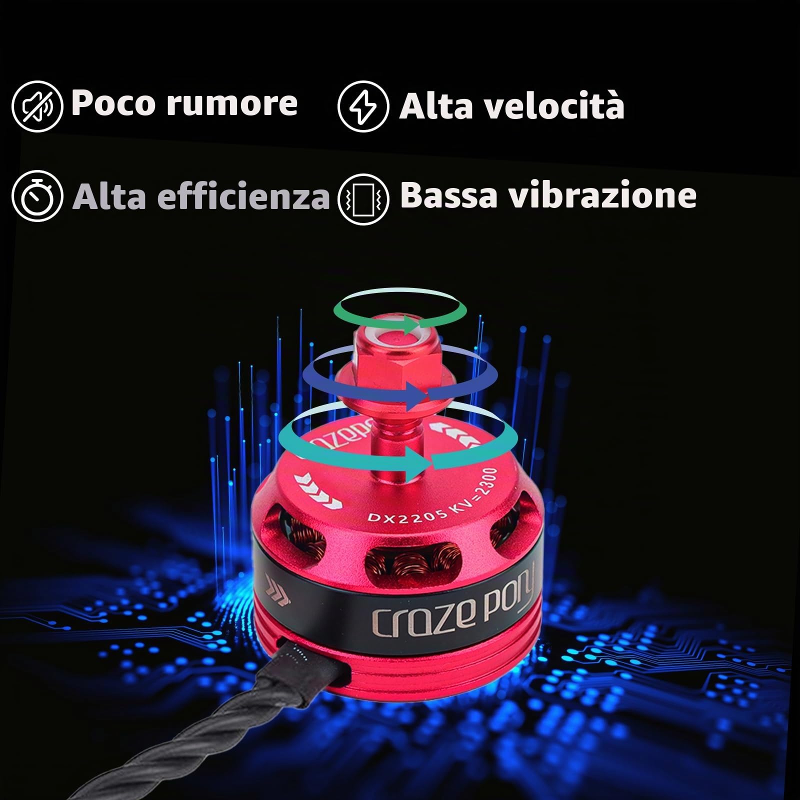 RC Motore senza spazzole, 4 pezzi DX2205 2300KV Motore senza spazzole 2-4S Racing Edition rosso per QAV210 X220 QAV250 FPV Racing Drone (2CW 2CCW)