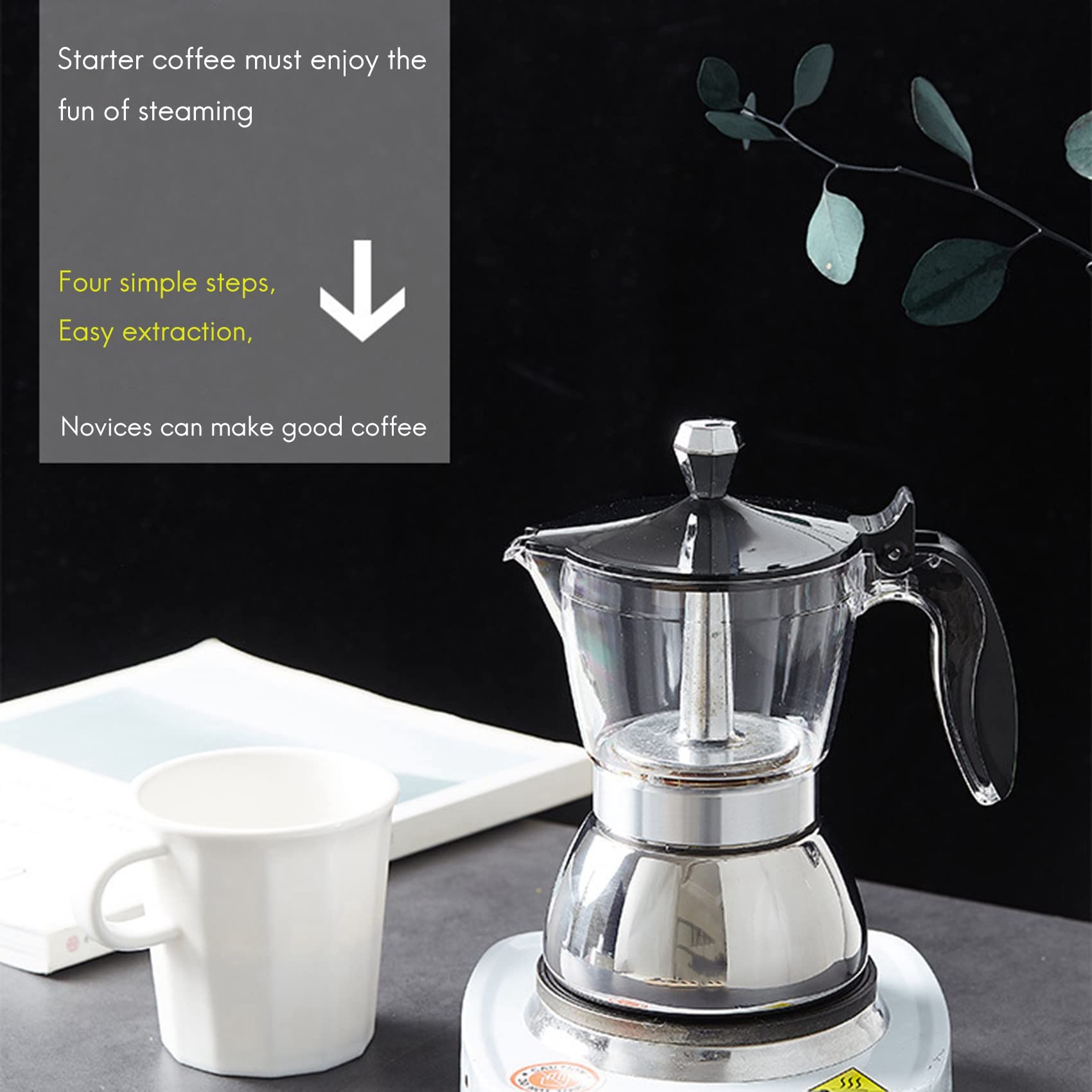 GOSIA 2X Olla Moka, Cafetera Espresso de 4 Tazas en la Estufa, Cafetera Cubana con Percolador, Cafetera Espresso Premium Moka