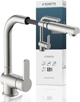 SCHÜTTE London Robinet Cuisine avec Douchette Extensible Mitigeur Rabattable Mitigeur Robinet Evier de Cuisine avec Douchette, Rotative à 360° Froid & Chaud Disponible, Acier Inoxydable