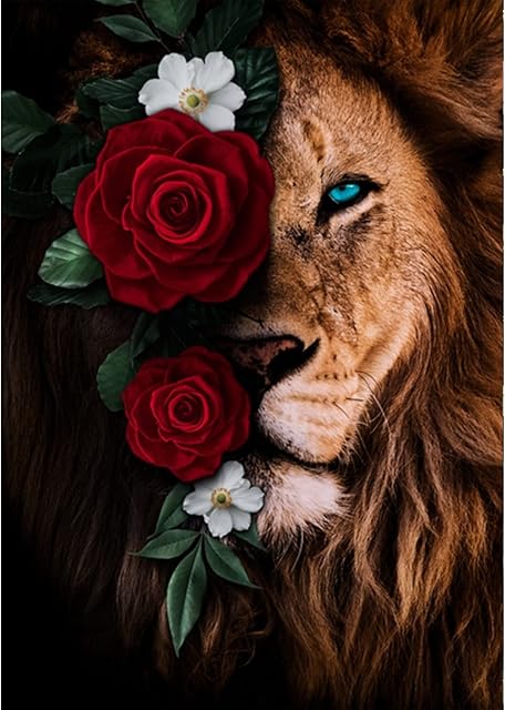 DAERLE Lion Diamond Painting, 5D Diamond Art DIY Children's Day Gifts, Flower Diamond Painting Kits for Adults, Diamond Art Kits Suitable for Parent-Child Activities Home Wall Decor 12x16in Animal