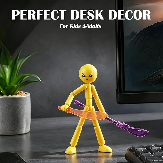XZSKD 4 PCS Action Figure, Collectable Action Figures Set with 7 Weapons Set, Movable Stick Mans Figures Hand Puppets Detachable