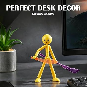 XZSKD 4 PCS Action Figure, Collectable Action Figures Set with 7 Weapons Set, Movable Stick Mans Figures Hand Puppets Detachable