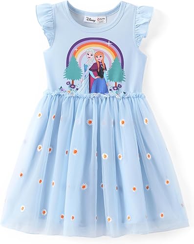Disney Frozen Elsa Princesa Cenicienta Ariel Jazmín Rapunzel Vestido para bebé/niña, Vestido de manga larga con volantes y superposición de malla de