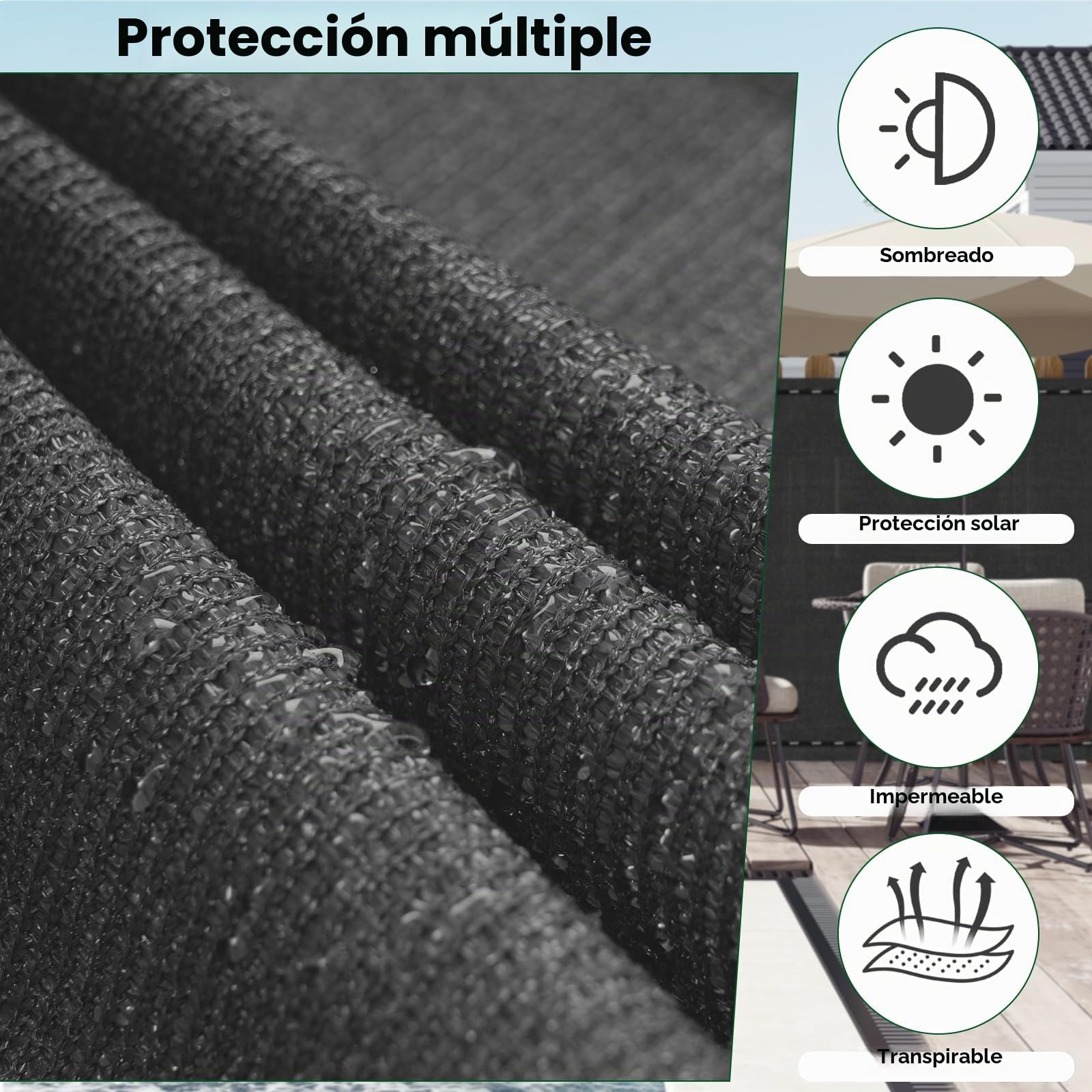 WOLTU Malla Ocultación 1x20 m, Pantalla para Jardín Patio, Malla Sombreo contra el Viento, con Ojales y Bridas, Tela HDPE 280 g/m², Valla Privacidad Anti-UV para Jardín y Huerto, Antracita