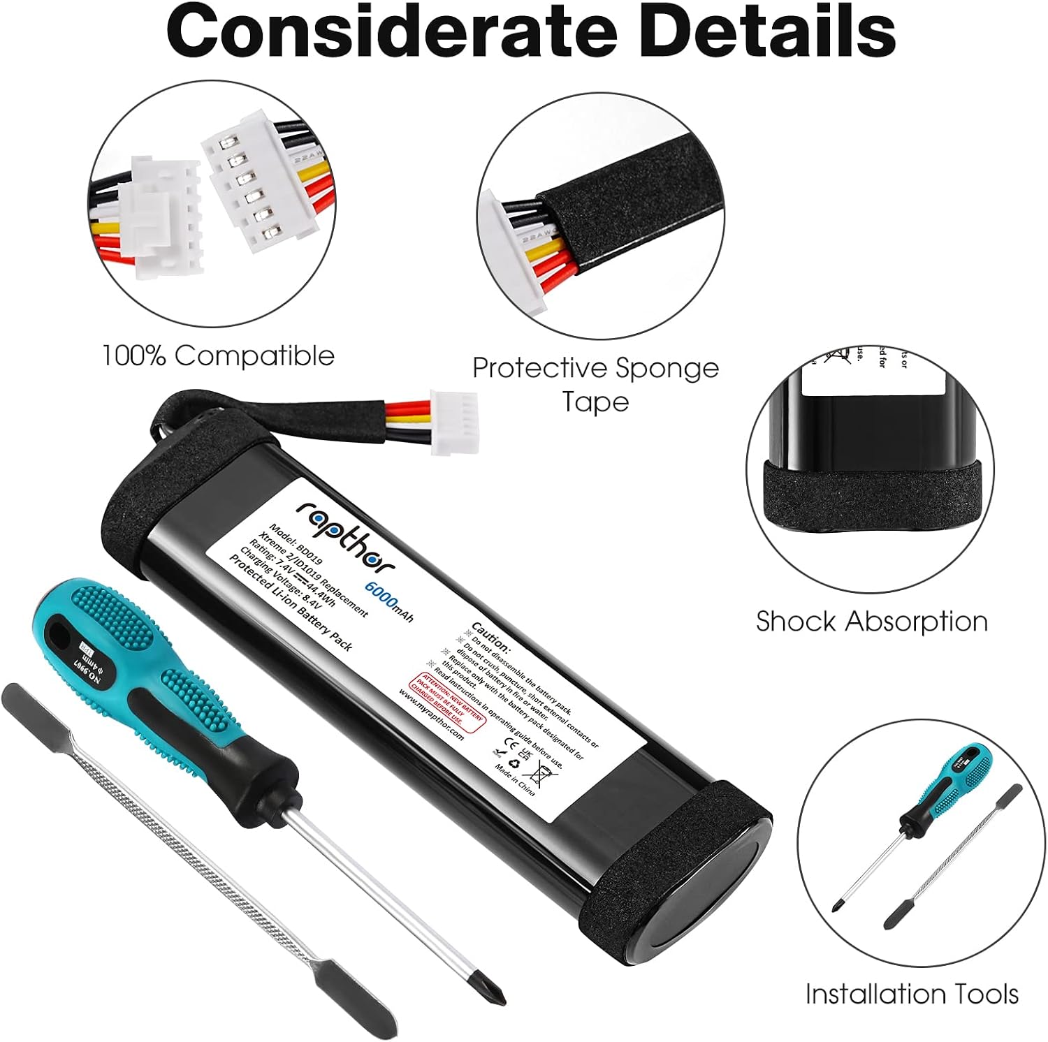 Condition photo showing New/Like New for rapthor replacement battery compatible with xtreme 2 sun-inte-103, 2inr19/66-2 high capacity li-ion 6000mah replacement battery with diy tools (not xtreme 1)