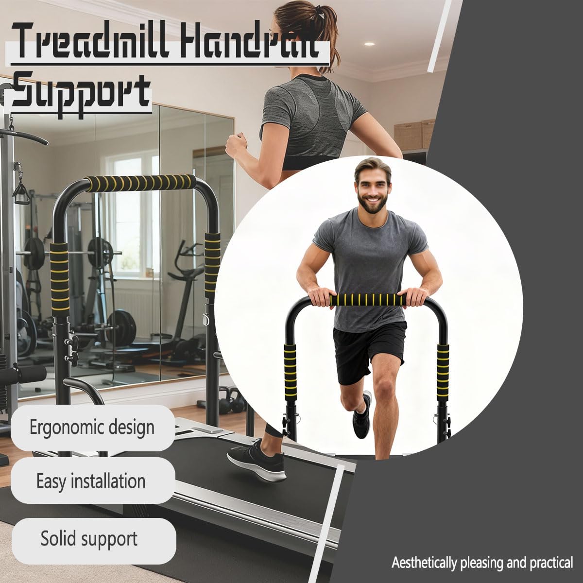 Adjustable Walking Pad Handle Bar Only 25.2 Inches Wide 31.5-42.5 Inches Height Adjustable Walking Pad Handle Barequipped With Comfortable Handles Non Slip Feet Easy To Install Design（Huang）
