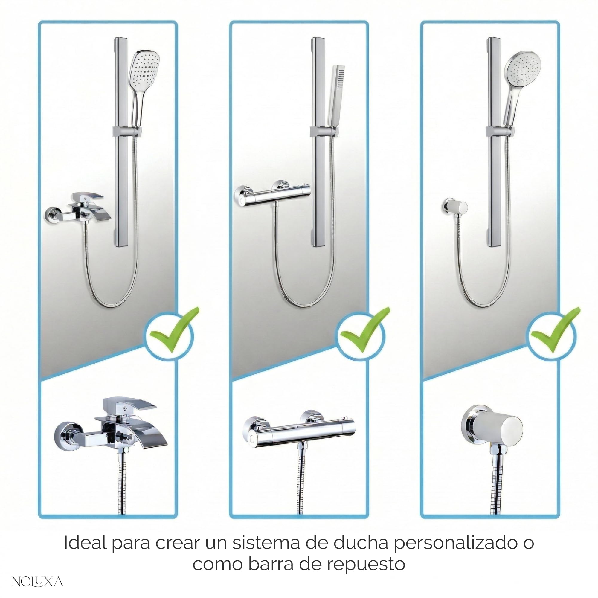 IMEX - Barra de Ducha Pared 65cm Níquel Cepillado | Barra de Acero Inoxidable S.304 Extraplana con Soporte para Alcachofa de Ducha Ajustable | Recambio Original IMEX