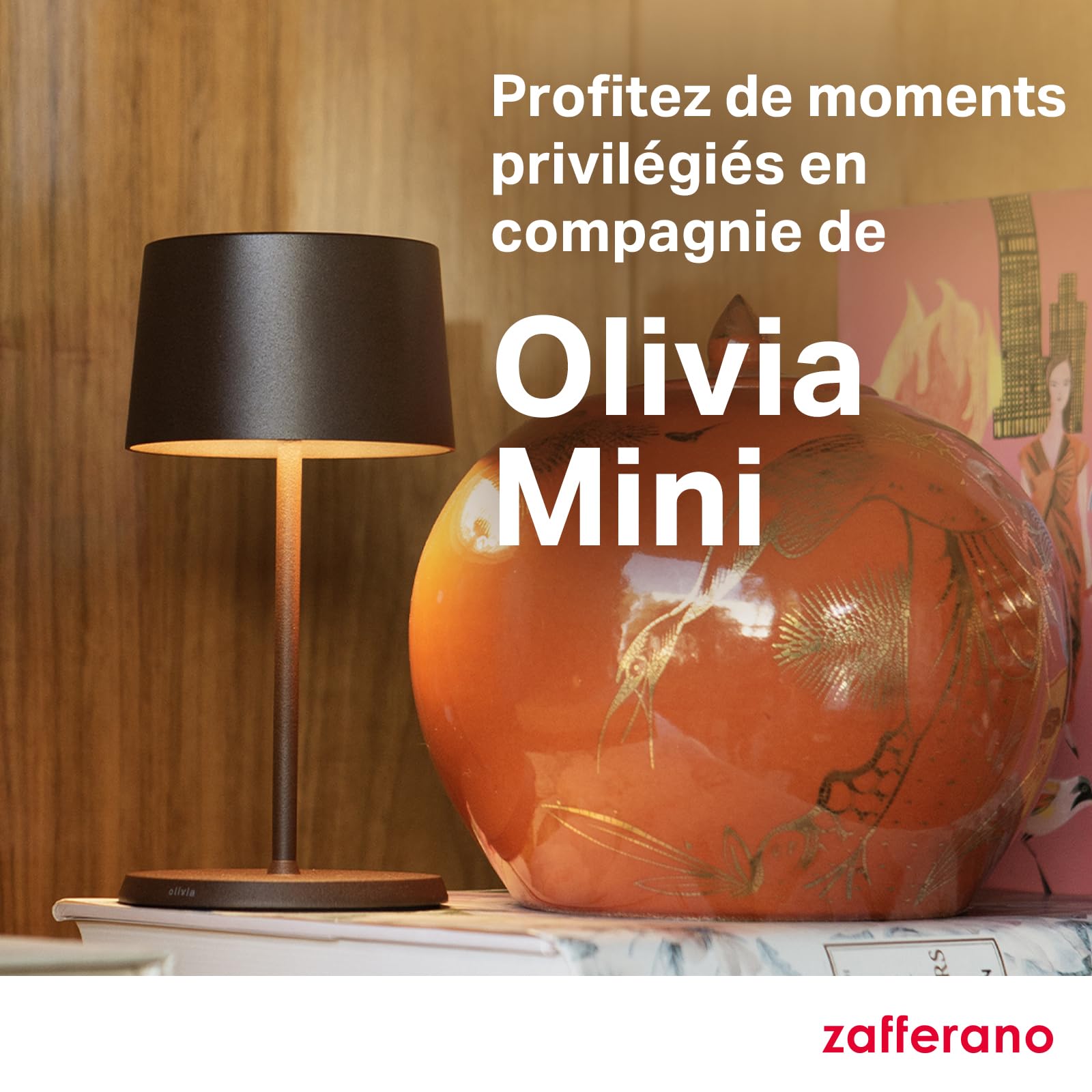 Zafferano, Lampe Olivia Mini, Lampe de Table Portable et Rechargeable avec Contrôle Tactile, Convient pour le Salon et l'Extérieur, Dimmer 2200-3000 K, Hauteur 22 cm, Couleur Gris Foncé
