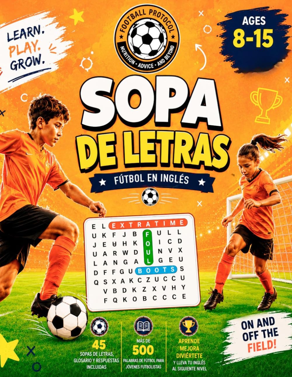 Sopa de Letras/Fútbol en inglés: Aprende inglés jugando | 45 puzzles temáticos para jóvenes futbolistas (8-15 años)