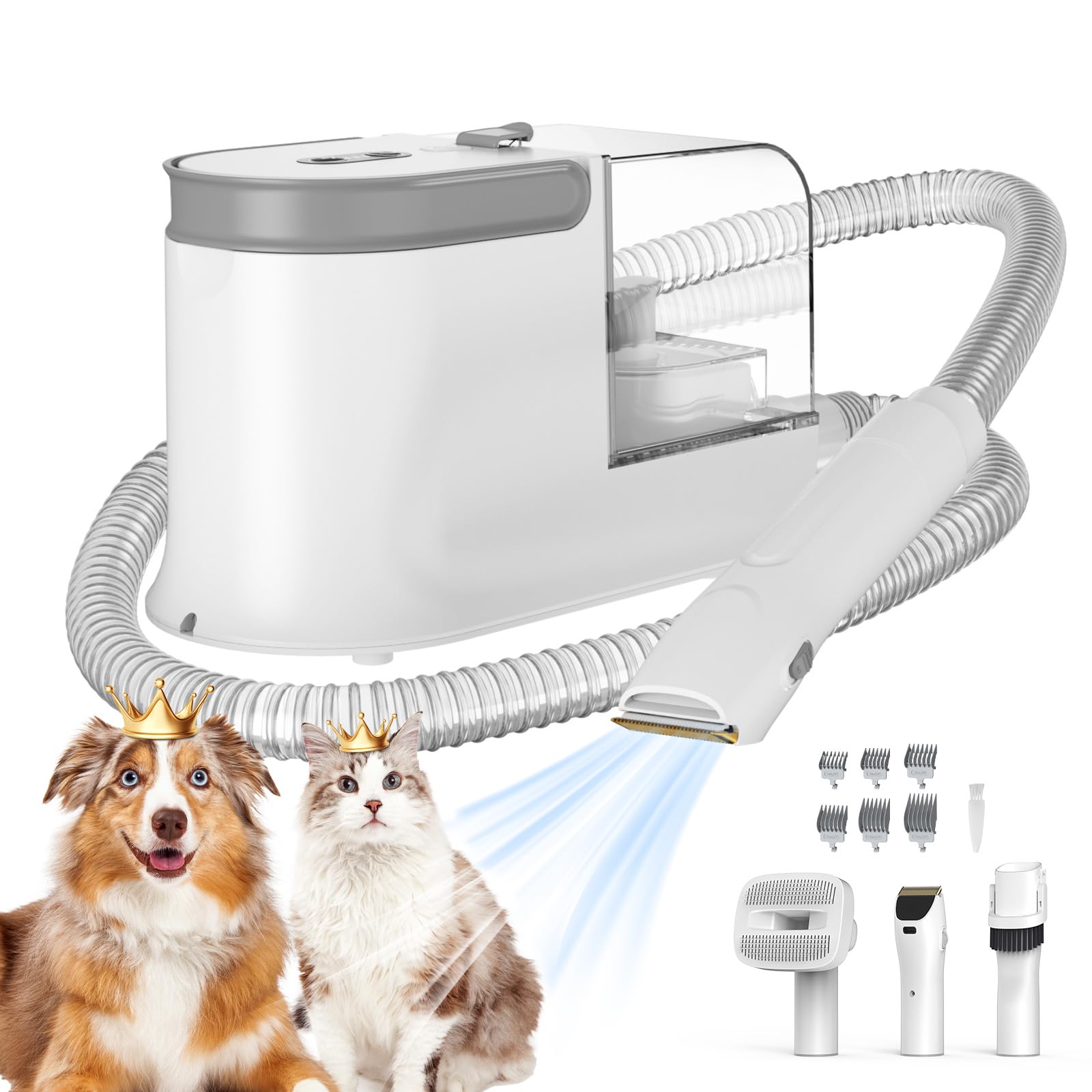Ozumek Dog Grooming Vacuum, Dog Grooming Kit with Pet Clipper Nail Grinder, 3 Suction Modes Dog Brush Vacuum with 6 Pet Grooming Tools (Alabaster)