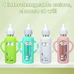 4 Pack Silicone Sleeves for Dr. Brown's Glass Bottles 8OZ Anti Breakage Baby Bottle Holder, Compatible with Dr. Brown's Glass Bottles for Babies (8OZ with Handle)