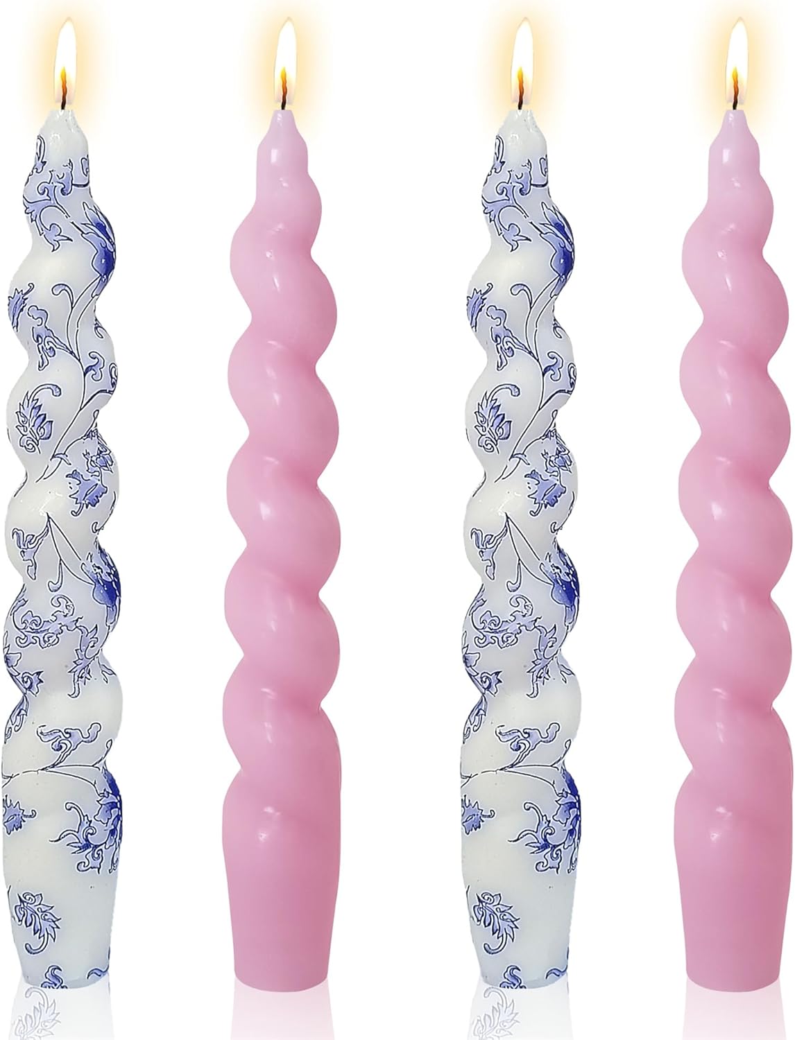 Pink Spiral Candles Printed Candlestick,Set of 4 Short Taper Candle Yellow Twisted Candlesticks 10 inches Flower Tapered Candles for Home Wedding Women Gifts