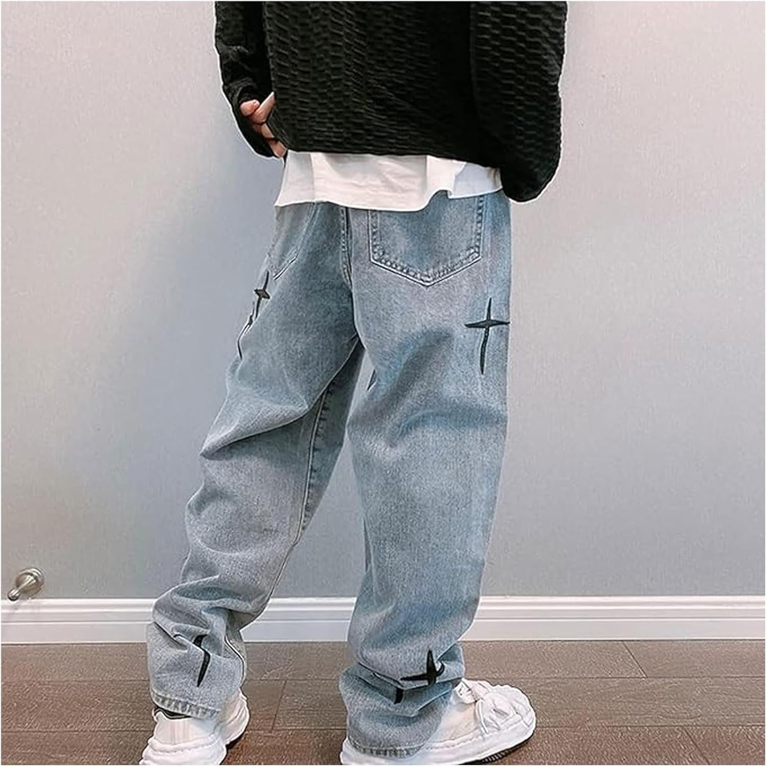 liyun Men's Hip Hop Jeans Hipster Style Baggy Baggy Y2K Sweatpants Wide Pants