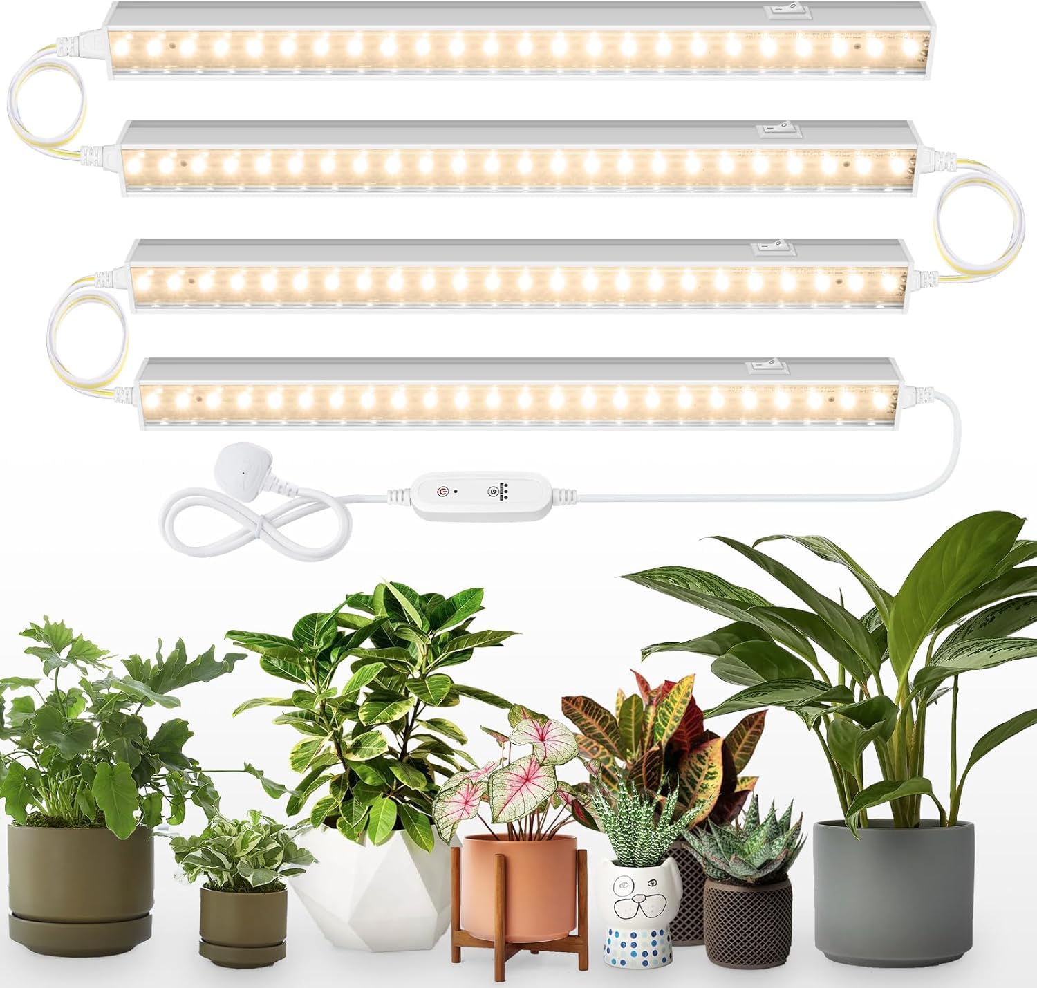 Barrina T5 Grow Lights for Indoor Plants, Full Spectrum Sunlight, 1FT Plant Growing Lamp with Auto On/Off 4/9/14H Timer, LED Grow Light Strip with Switch, Yellow, 4-Pack