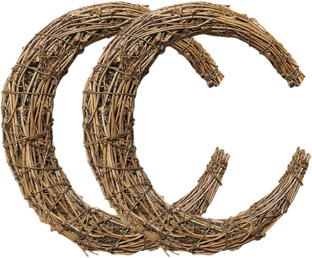 Veemoon 2pcs Moon Rattan Wreath Natural Grapevine Garland DIY Front Door Craft Garland Vine Branch Grapevine Half Moon Frame Making Supplies for Christmas Wedding Holiday Party, 7.87 Inch