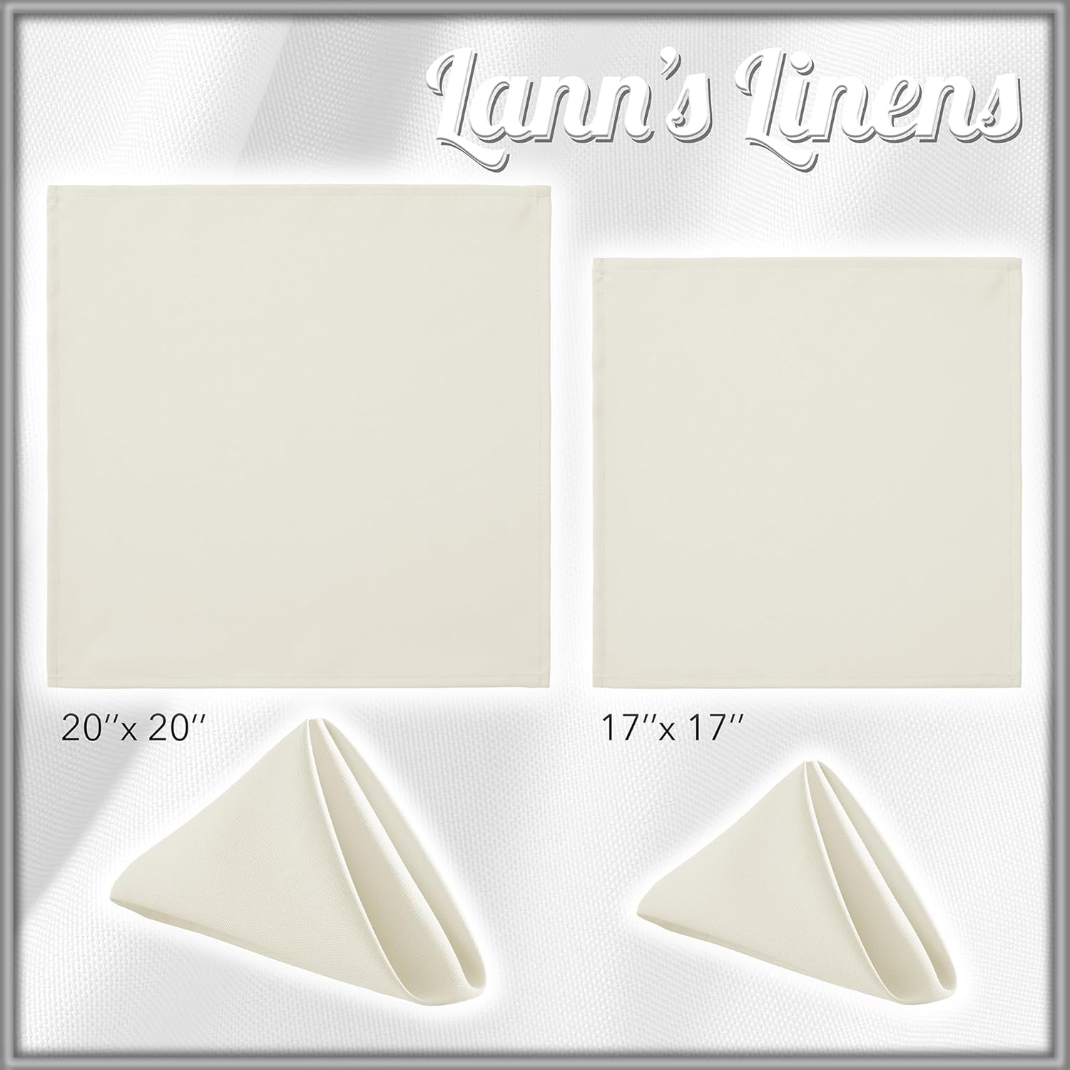 Lann's Linens Set of 12 Cloth Dinner Napkins, 17-inch Polyester Napkins, Washable and Reusable Fabric for Weddings, Hotels, Restaurants - Ivory