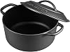 EDGING CASTING Pre-Seasoned Cast Iron Dutch Oven Pot with Lid Round, 5 Quart, Black,(DO-05)