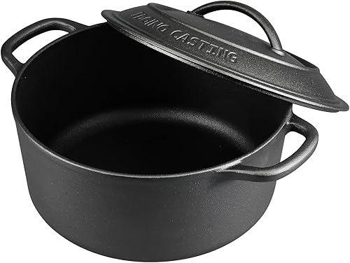 Miniatura 3 de EDGING CASTING Olla holandesa de hierro fundido pre-sazonado con tapa de doble asa, redonda de 5 cuartos de galón, color negro