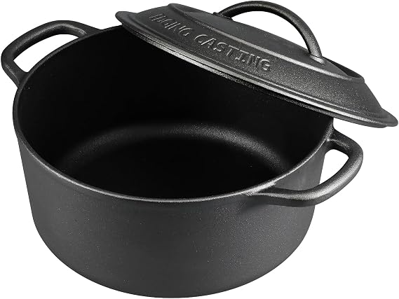 EDGING CASTING Pre-Seasoned Cast Iron Dutch Oven Pot with Lid Round, 5 Quart, Black,(DO-05)