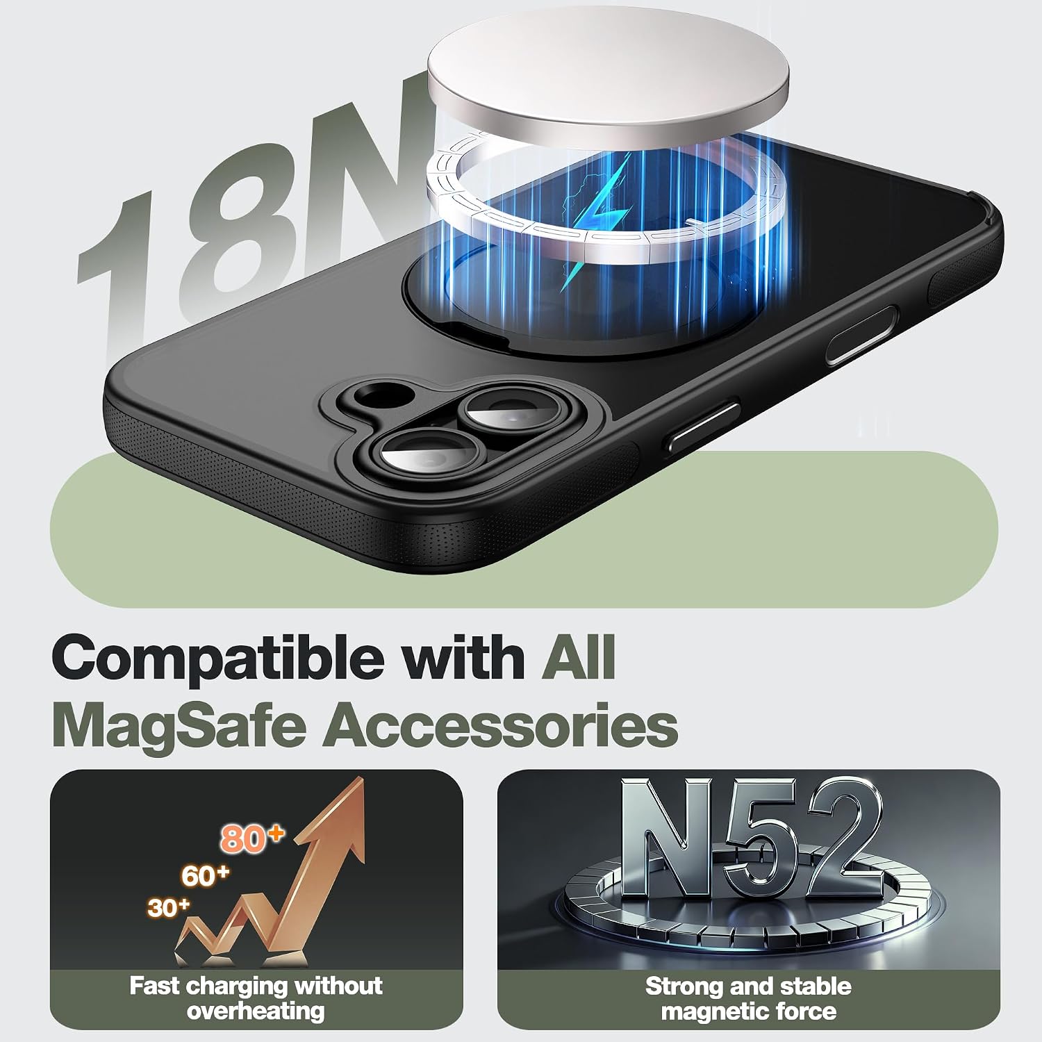 Tapify Magnetic Stand Case for iPhone 17, with 360° Rotatable Invisible Ring Kickstand, Compatible with MagSafe, Military Grade, Non-Slip Soft Edge Translucent Matte Phone Case, 6.3", Black