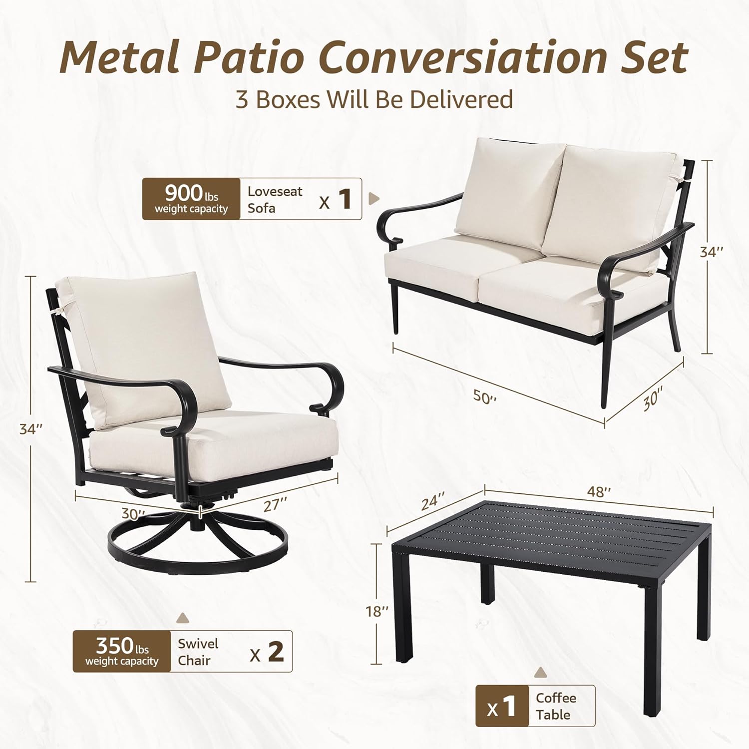 NATURAL EXPRESSIONS 4 Piece Patio Furniture Set, Vintage Metal Outdoor Conversation Set with High Back Swivel Rocking Chairs, 5.5" Thick Cushions for Balcony, Porch