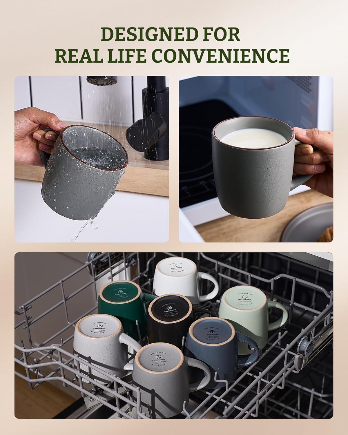 famiware Mercury Coffee Mugs 13 oz, Coffee Mugs Set of 4 with Handle, Cups for Latte, Hot Tea, Cappuccino, Mocha, Cocoa, Dark Grey - Image 6