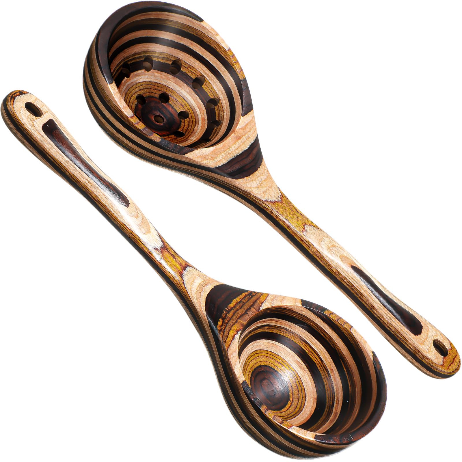Teenyyou 2 Pcs Pakkawood Kitchen Utensils Pakkawood Soup Ladle Big Deep Soup Spoons Wood Non Stick Utensils with Long Handle for Serving Cooking Kitchen Apartment Tools Women Gifts (Ladle Style)