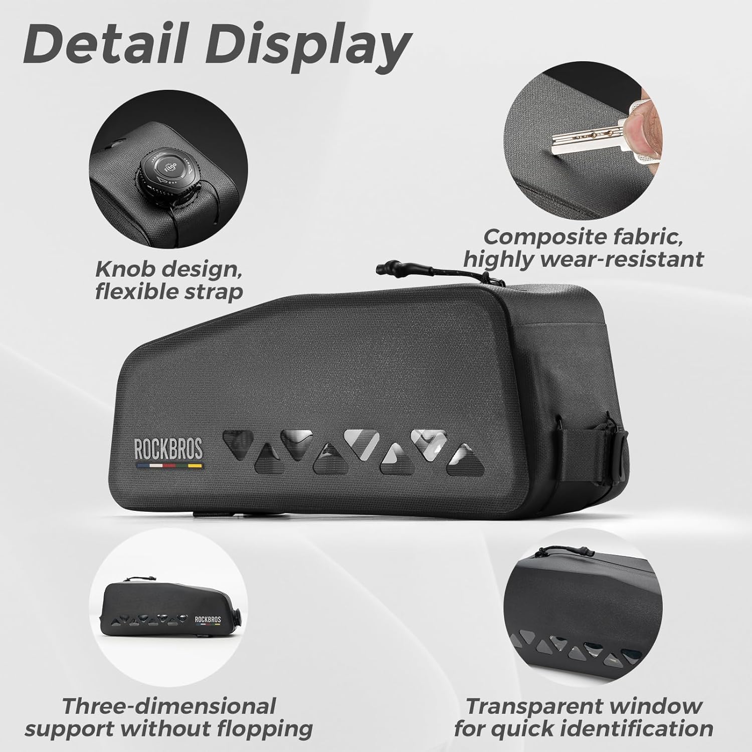 ROCKBROS Top Tube Bike Bag Waterproof Bike Frame Bag Lightweight Buckle Lock Design TPU Material Top Tube Bag Easy Install Cycling Top Tube Front Frame Pack 1L Capacity - Image 4