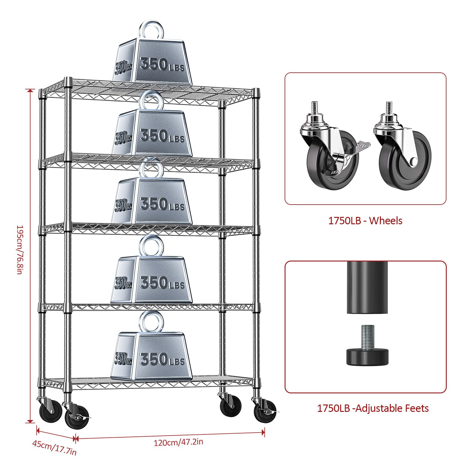 IZEUK スチールラック キャスター付き 5段 高さ伸縮メッシュ 収納 パイプ Amazon｜IZEUK スチールラック キャスター付き 5段 高さ伸縮